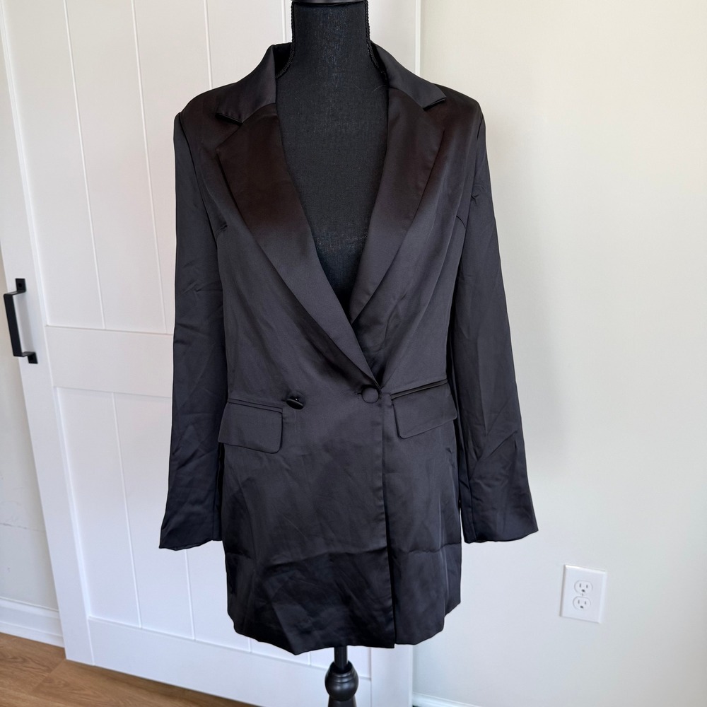 Superdown Black Satin Double Breasted Blazer‎ Dress Women Small
